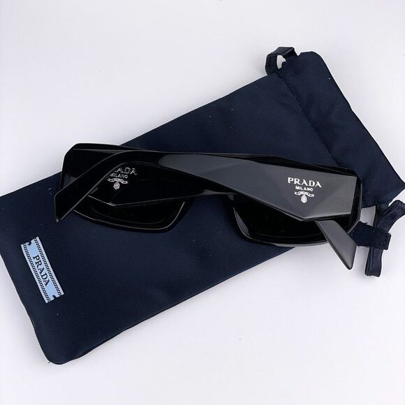 NEW Prada PR17WS 1AB2B0 Black Light Gray Mirrored Silver Square Unisex Sunglasse - Picture 10 of 13